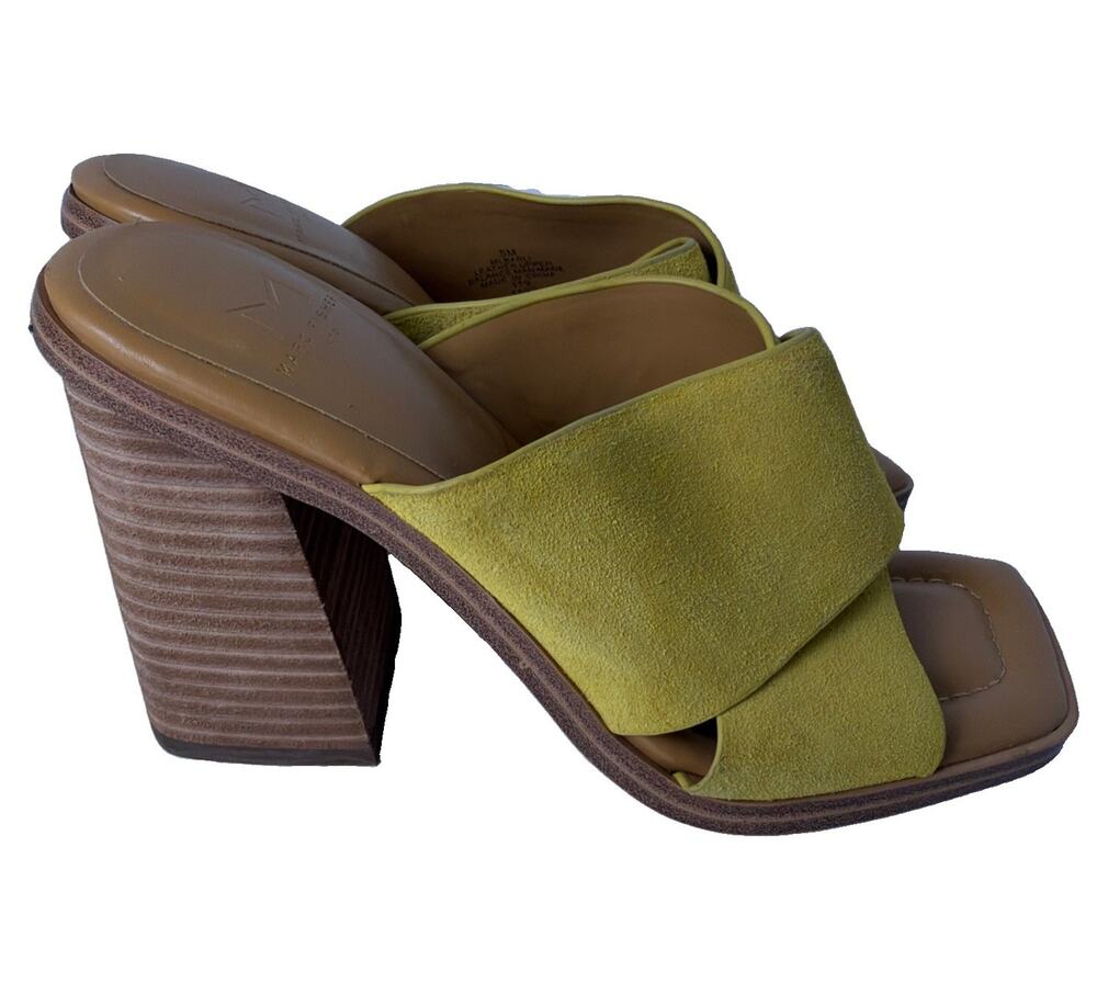 Marc Fisher Barli Suede Square Toe Chunky Heel Yellow Sandal Women’s Size 5M